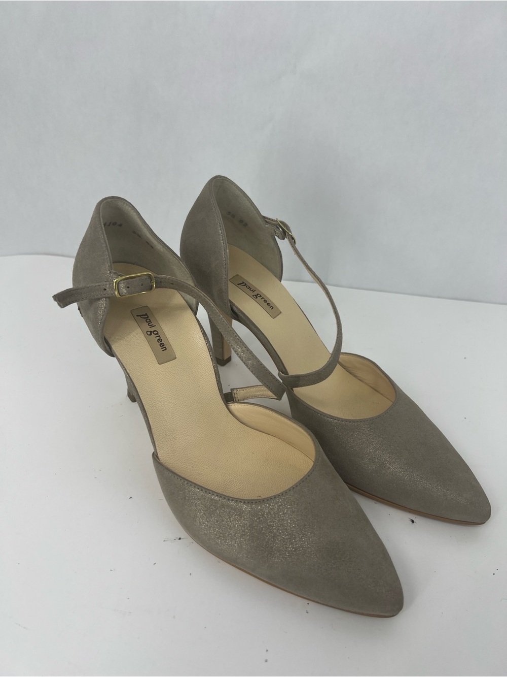 Paul Green Taupe Suede Pointed-Toe Ankle-Strap Heels